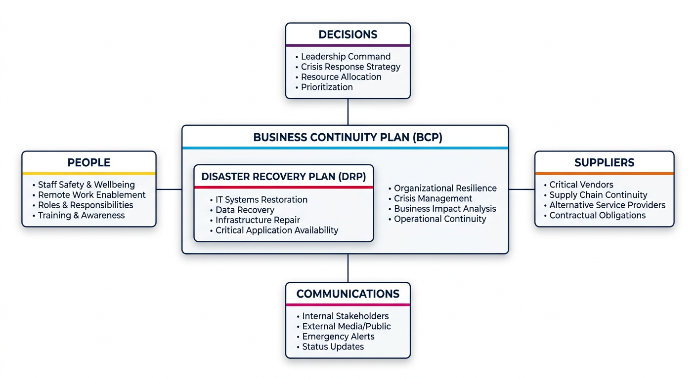 Diagram showing the disaster recovery plan as one part of a wider business continuity plan
